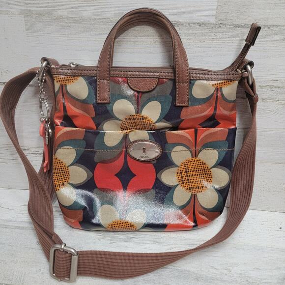 Fossil Multicolor Floral Crossbody Bag & Coin Holder EUC - Picture 2 of 11